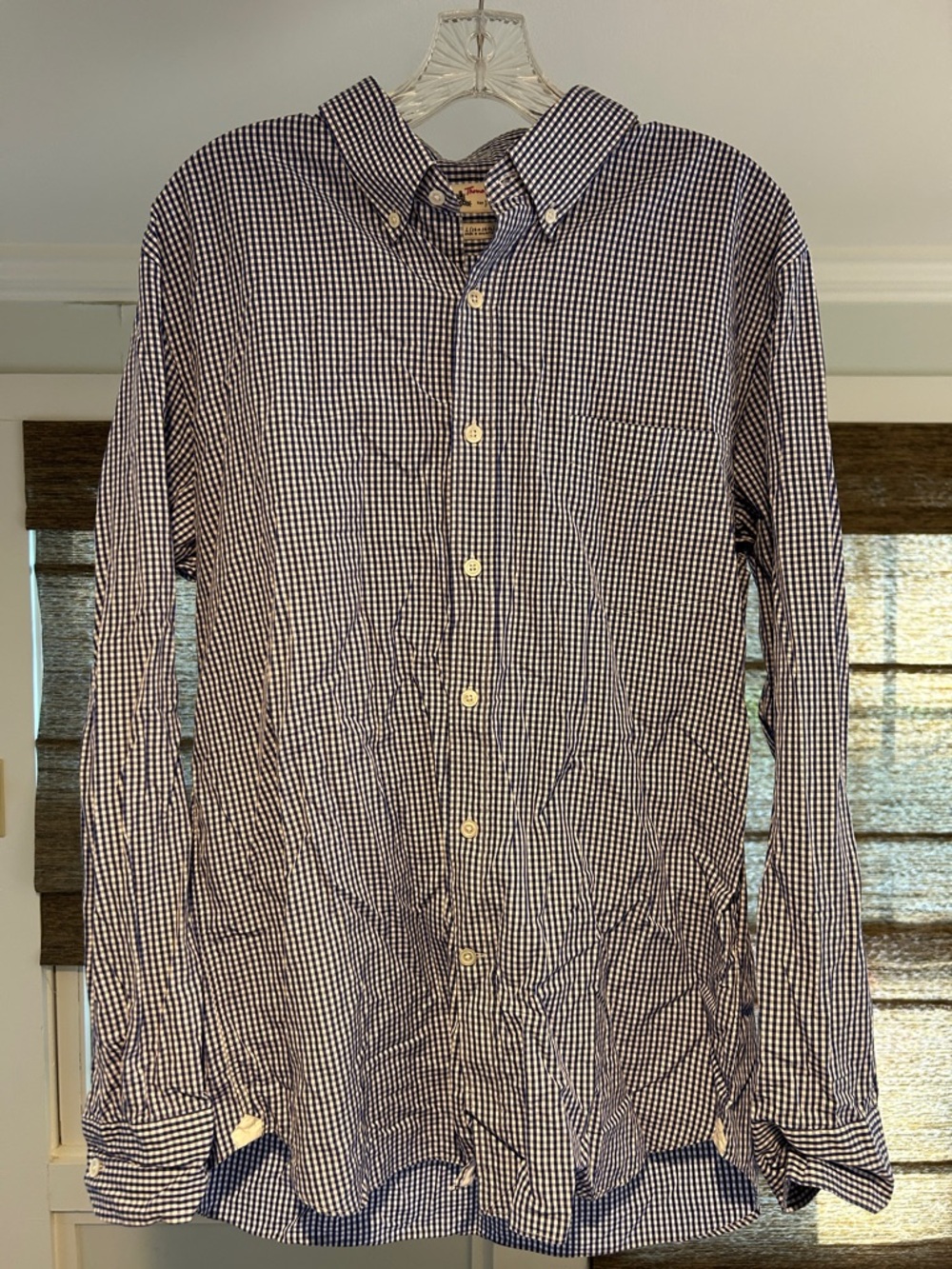 J Crew Men's Blue and White Gingham Button-Down Shirt